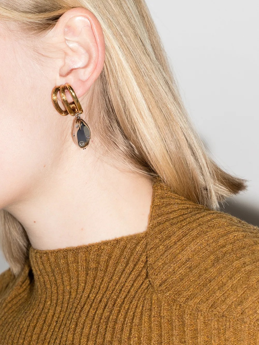 Image 2 of Chloé crystal embellished triple-hoop clip-on earrings