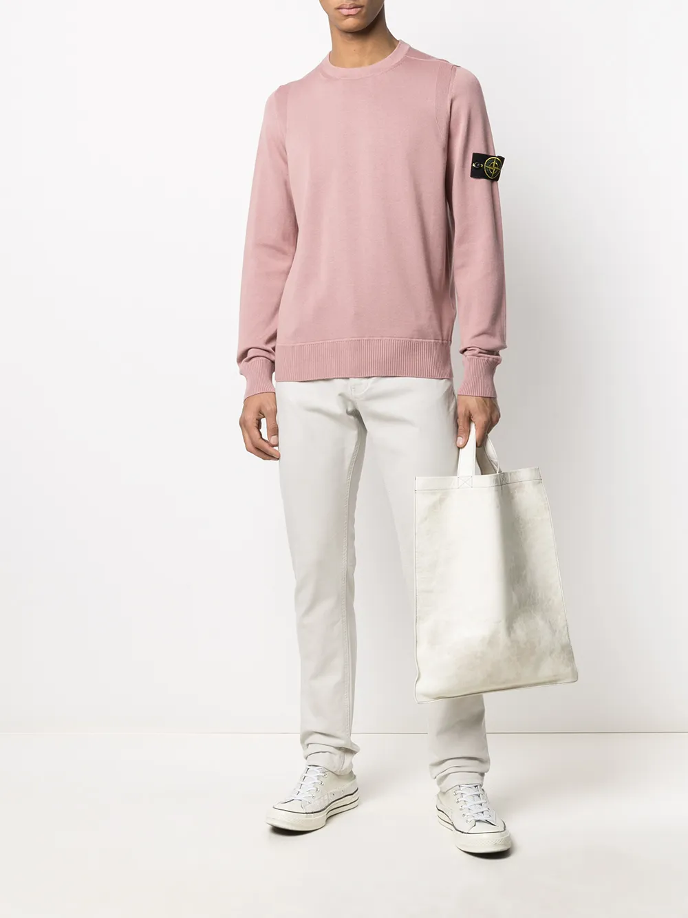 Stone Island pink logo-patch cotton 