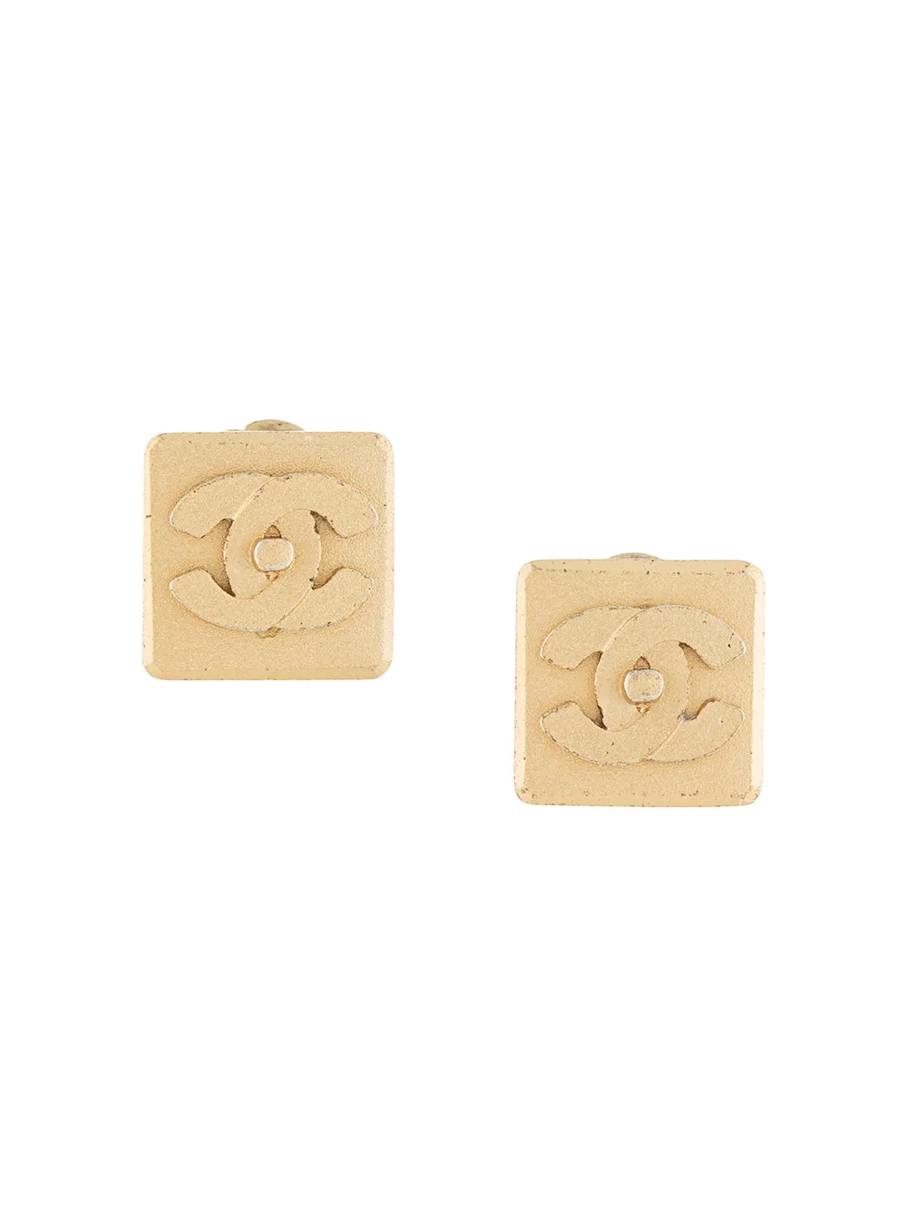 

CHANEL Pre-Owned 2002 CC turn-lock square clip-on earrings - Gold