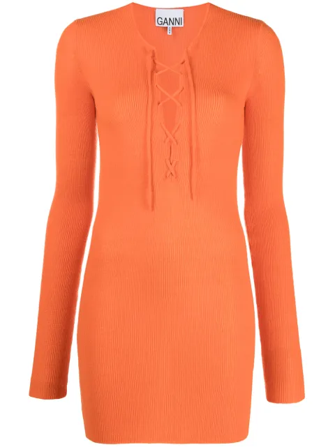 GANNI lace-up merino top
