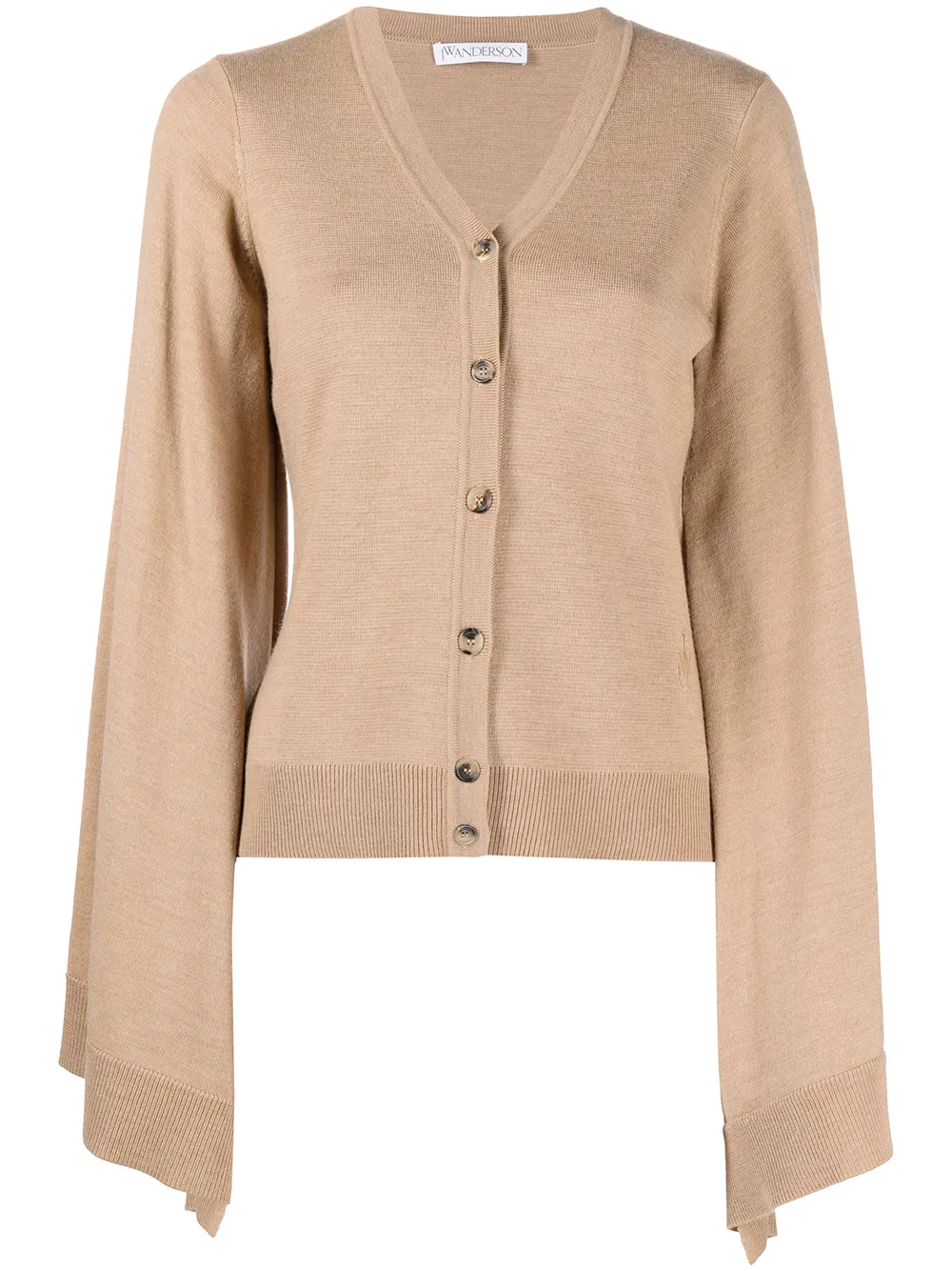 Click to view more detailed imagery on our partner's website Jw Anderson Merino Wool Draped Sleeve Cardigan In Camel