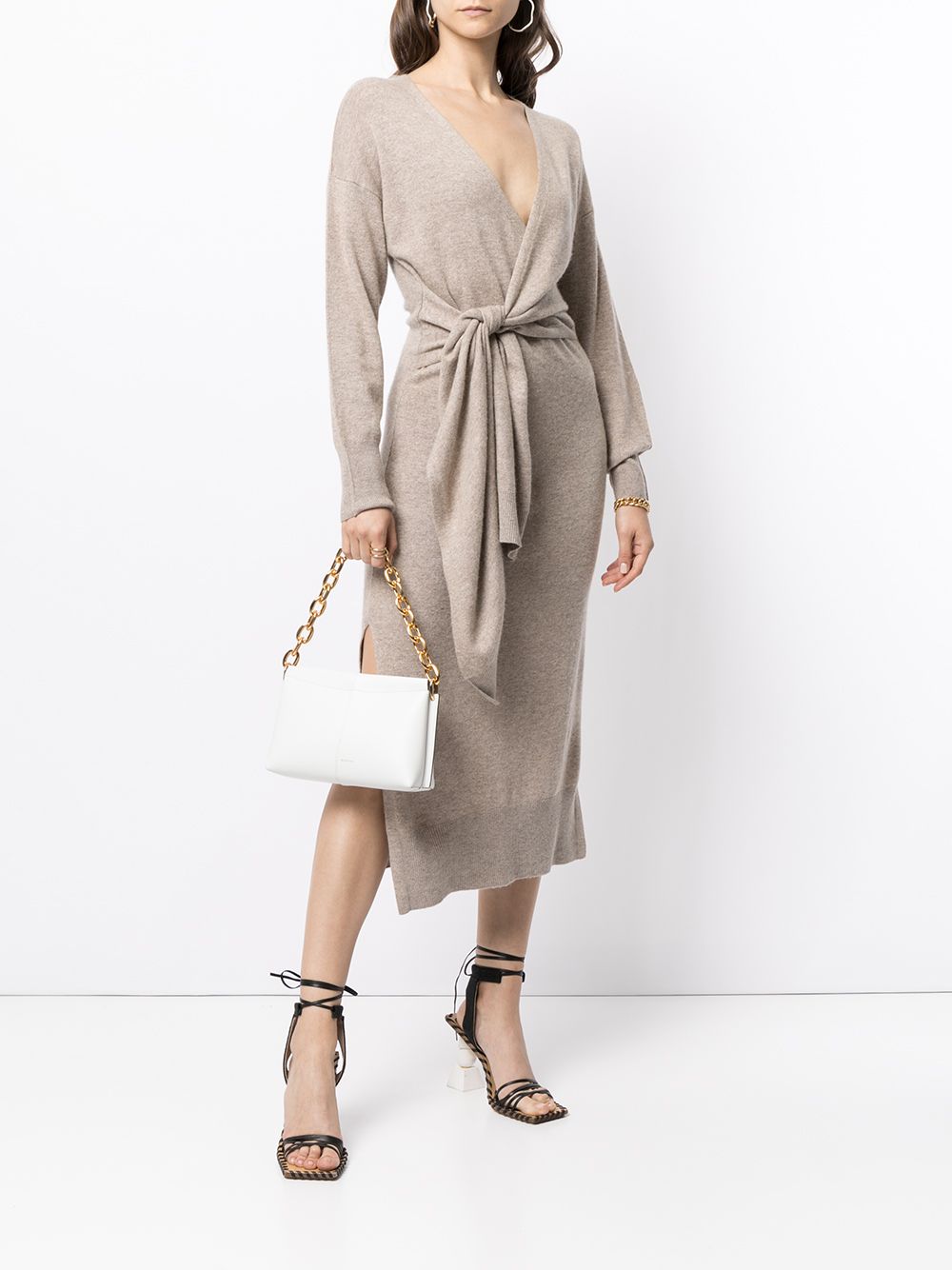 Shop Jonathan Simkhai Skyla Faux-wrap Knitted Dress In Brown