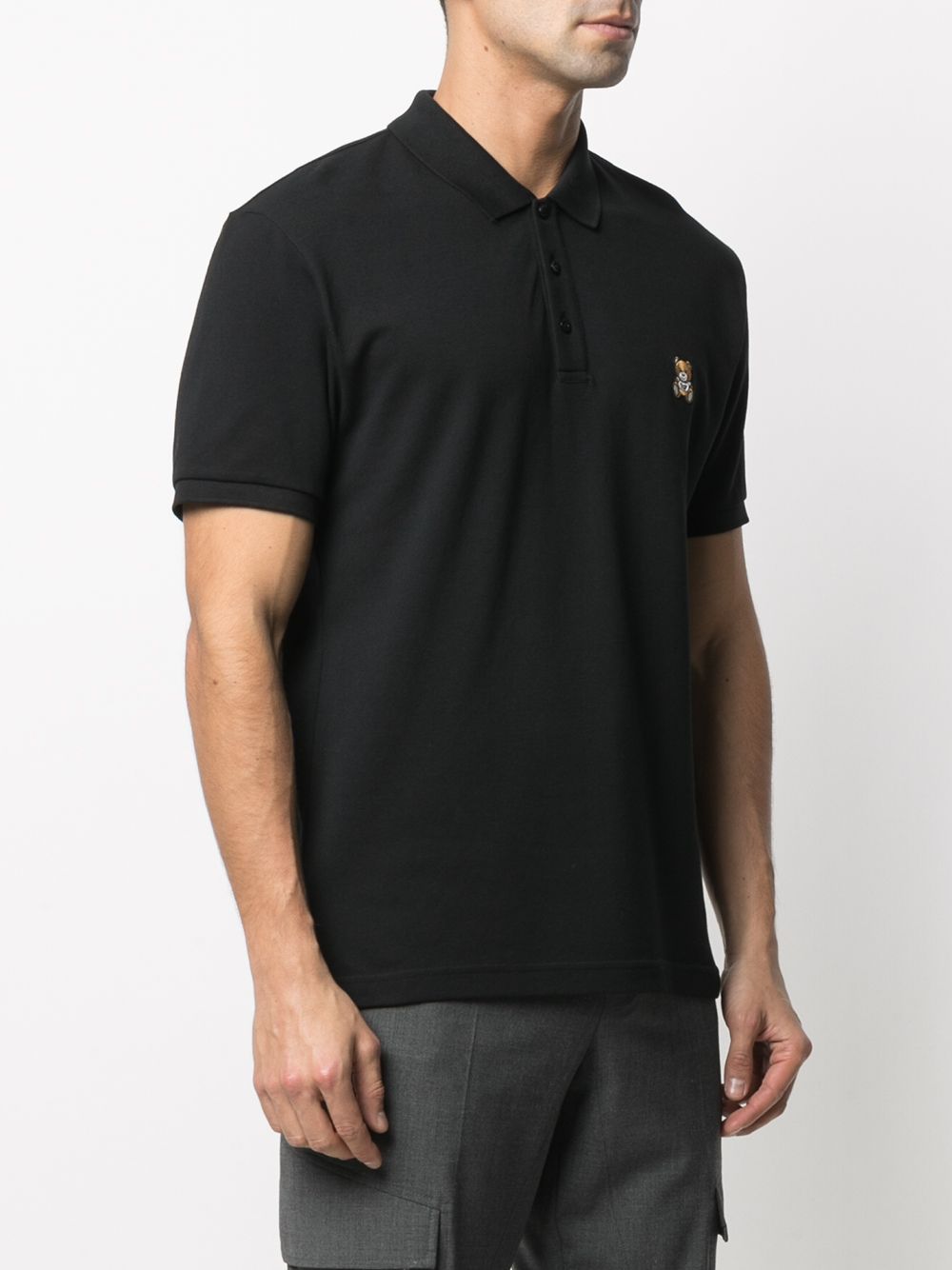 Shop Moschino Teddy Motif Embroidered Polo Shirt In Black