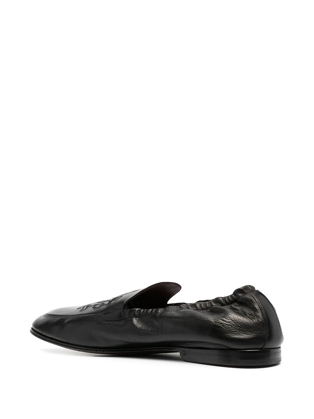 Shop Dolce & Gabbana Logo-embroidered Leather Loafers In Black