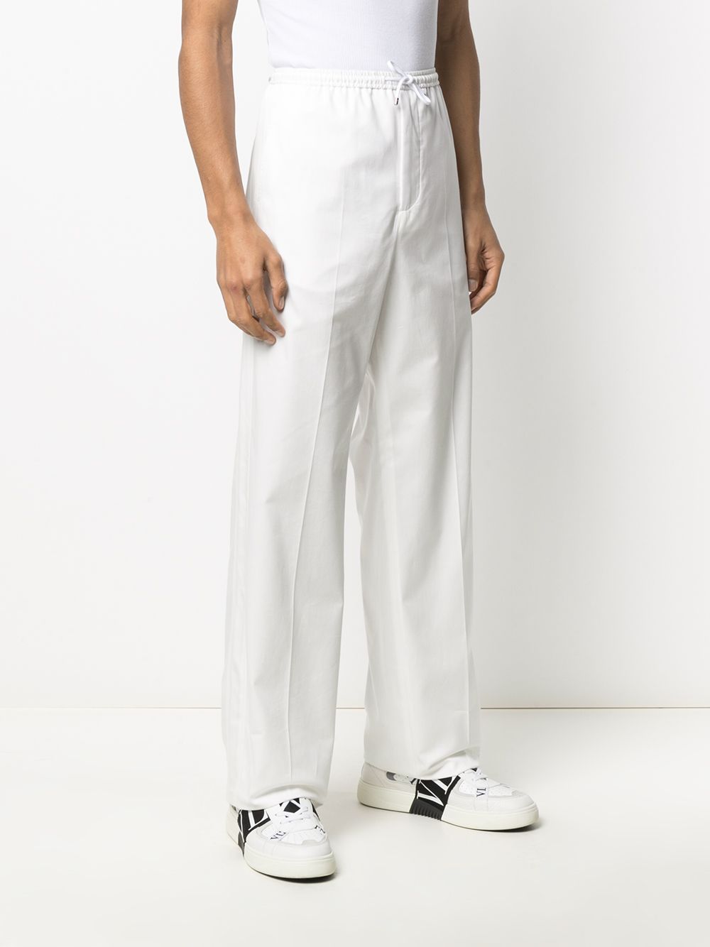 Shop Valentino Straight-leg Drawstring Trousers In White