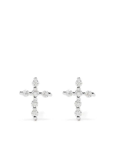 Djula aretes Big Cross en oro blanco de 18kt con diamantes