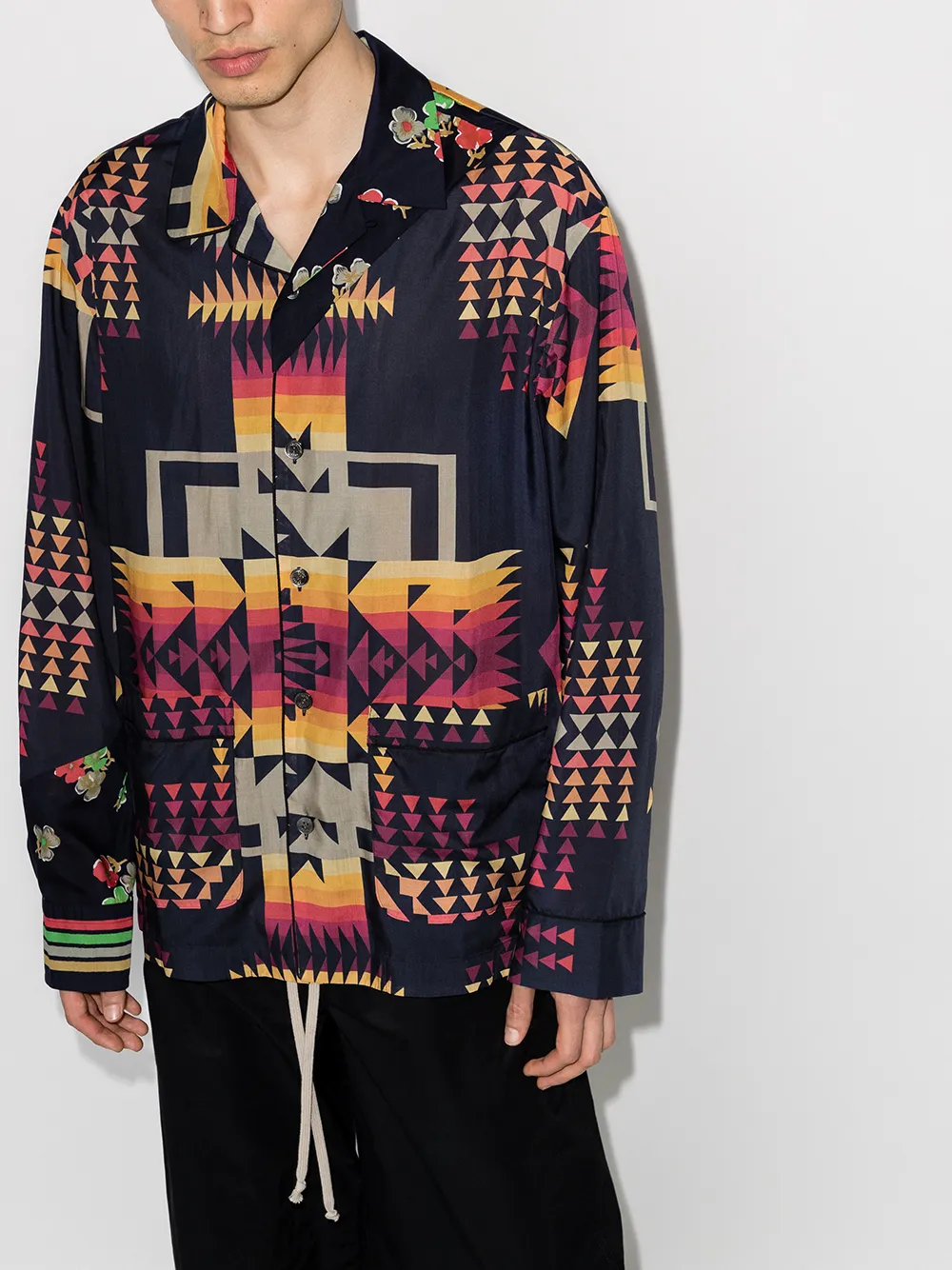 фото Sacai рубашка с длинными рукавами и геометричным принтом