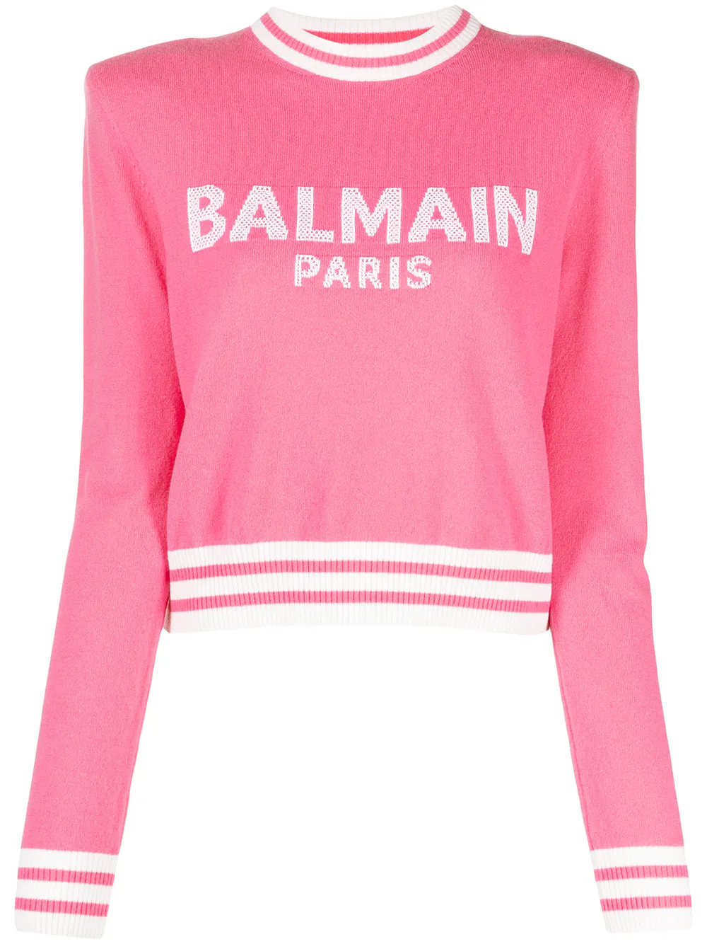 Click to view more detailed imagery on our partner's website Balmain Logo-jacquard Padded-shoulder Jumper In Pink