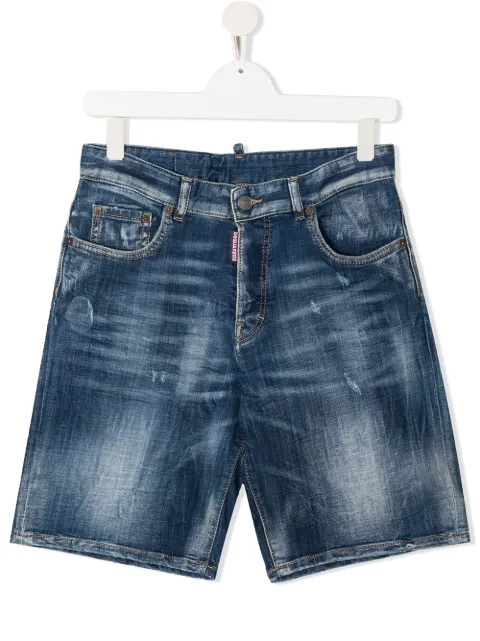 Dsquared2 Kids شورت جينز بتأثير باهت