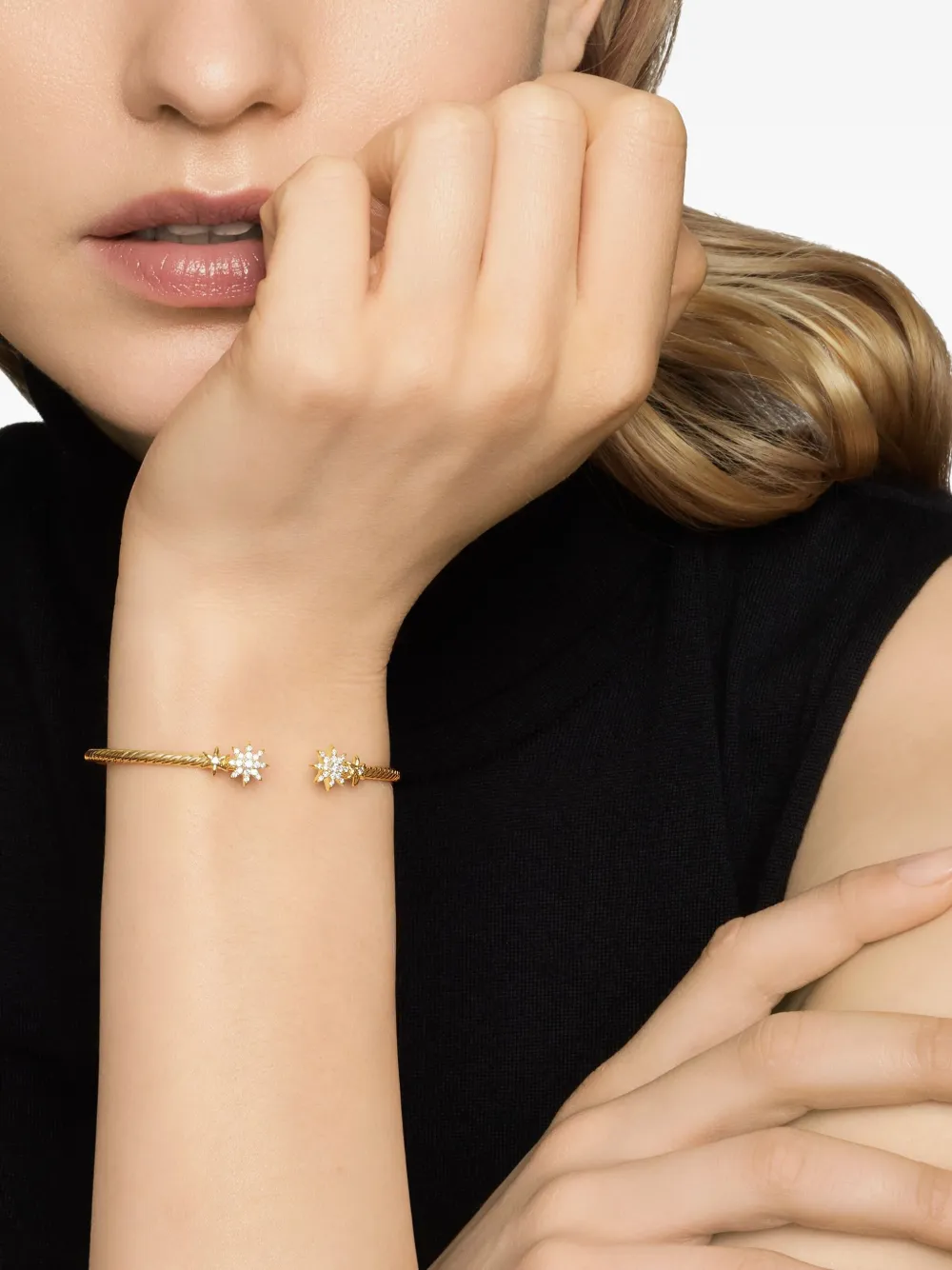  David Yurman Pulsera Petite Starburst Cable De 2.6 Mm En Oro Amarillo De 18 Ct Con Diamantes - Dorado 