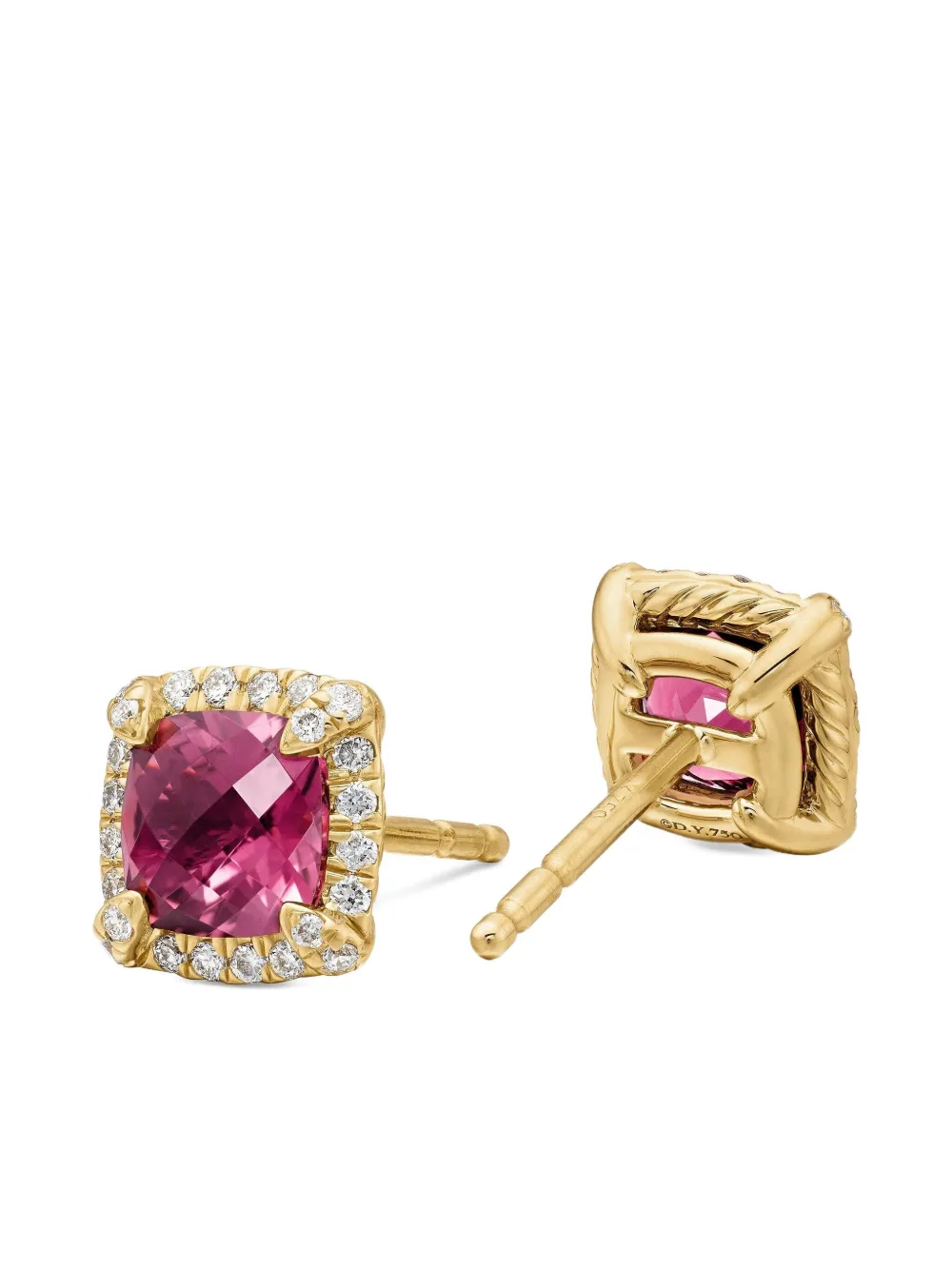 David Yurman 18kt Yellow Gold Petite Chatelaine Tourmaline and Diamond Stud Earrings (5mm), view 4