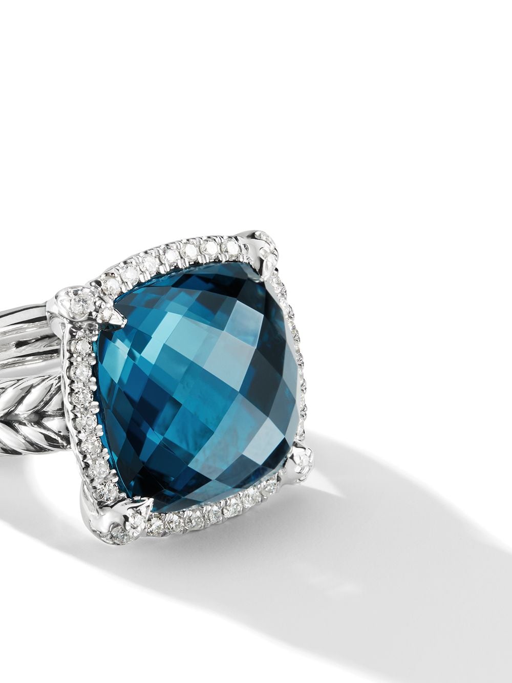 Shop David Yurman 14mm Sterling Silver Chatelaine Pavé Diamond And Blue Topaz Ring