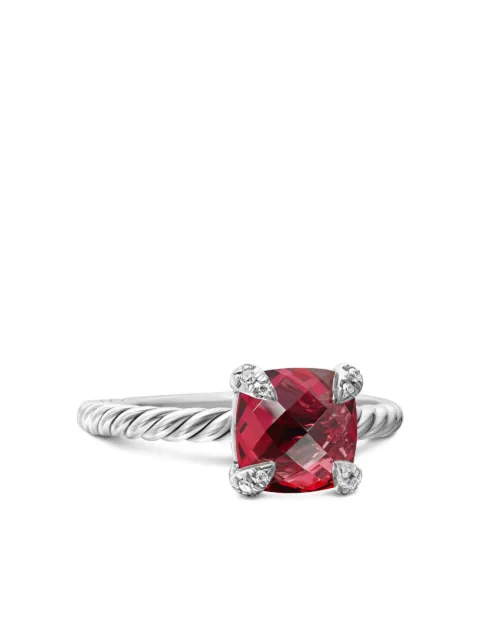 David Yurman anillo Chatelaine en plata de ley con diamante y granate rodolita de 8mm