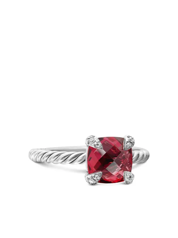 David Yurman Sterling Silver Chatelaine Rhodolite Garnet and Diamond Ring (8mm)