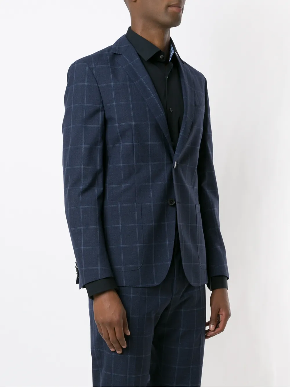 Hugo Boss Checked Wool Blazer In Blue