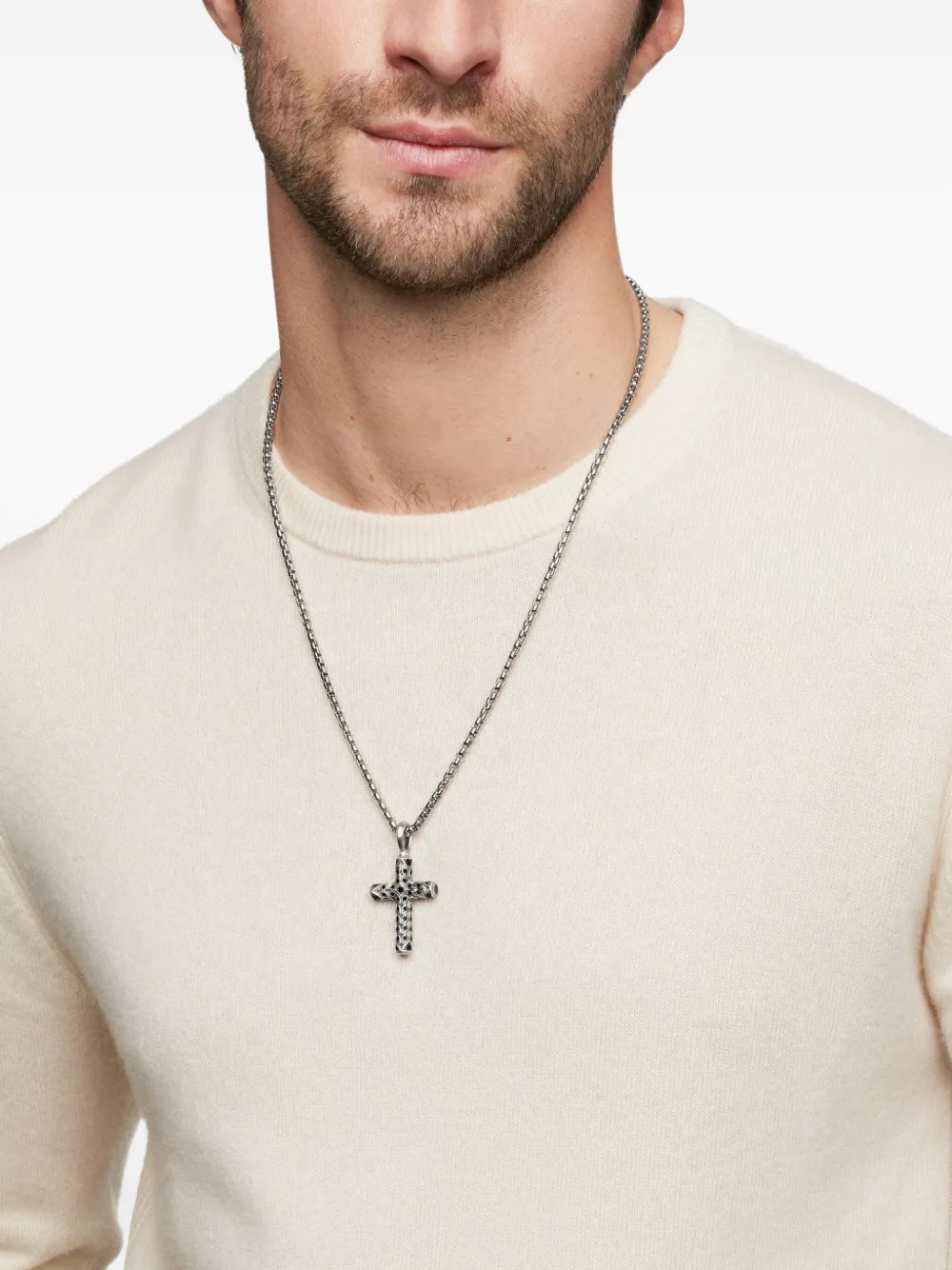 David Yurman 纯银 Chevron Cross 钻石吊坠（47毫米） | Image 2