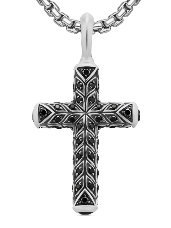 David Yurman Sterling Silver Chevron Cross Diamond Pendant