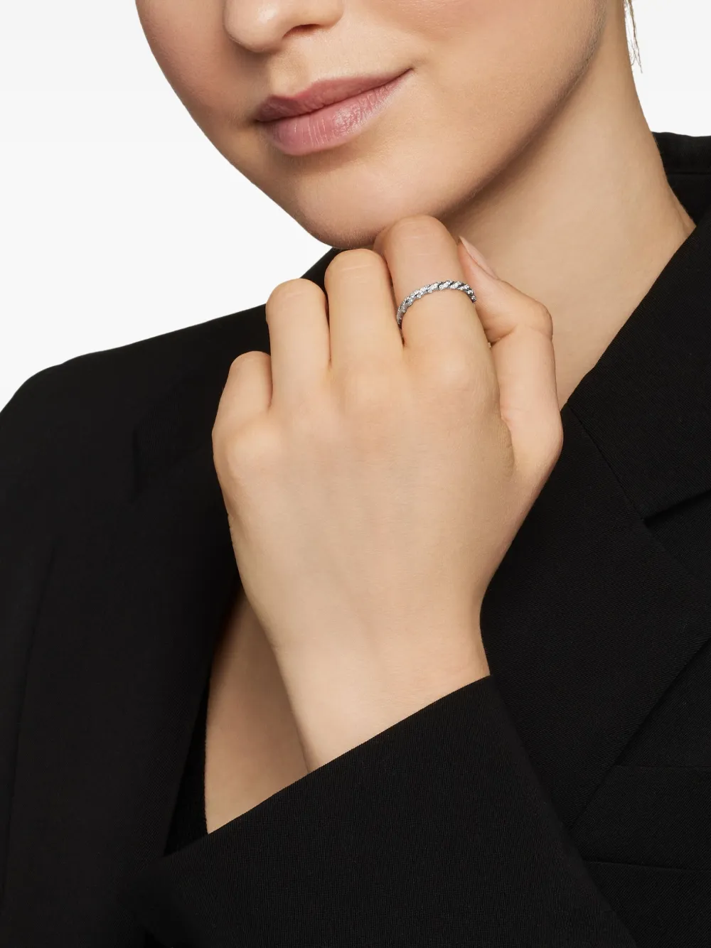 David Yurman 프티 파베 18K 화이트 골드 다이아몬드 밴드 링 2.8mm | Image 2