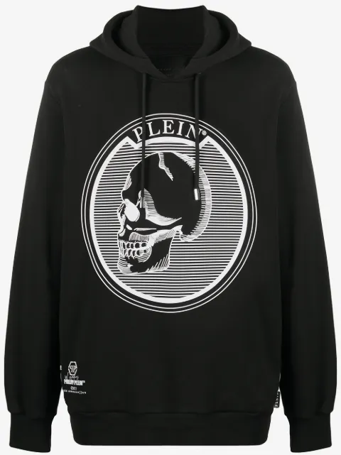 Philipp Plein outline skull hooded longline sweatshirt