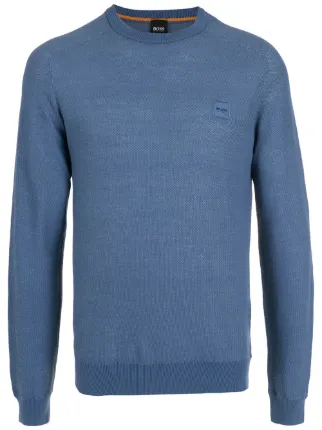 BOSS blue crew-neck jumper for men 