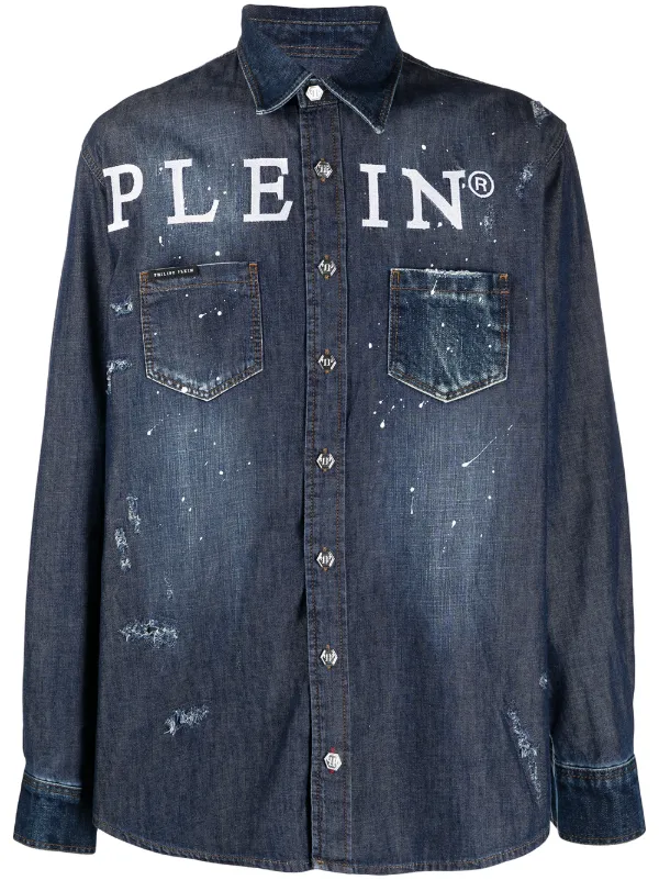 Philipp Plein Logo button-down Denim Shirt - Farfetch