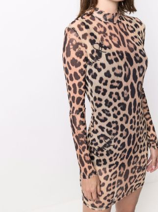 leopard-print mock neck dress展示图