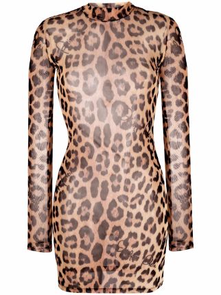 Leopard print mock outlet neck