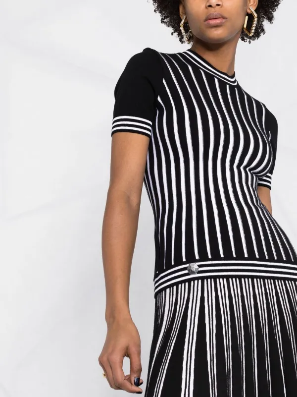 Philipp Plein intarsia-stripe Short-Sleeve Jumper - Black