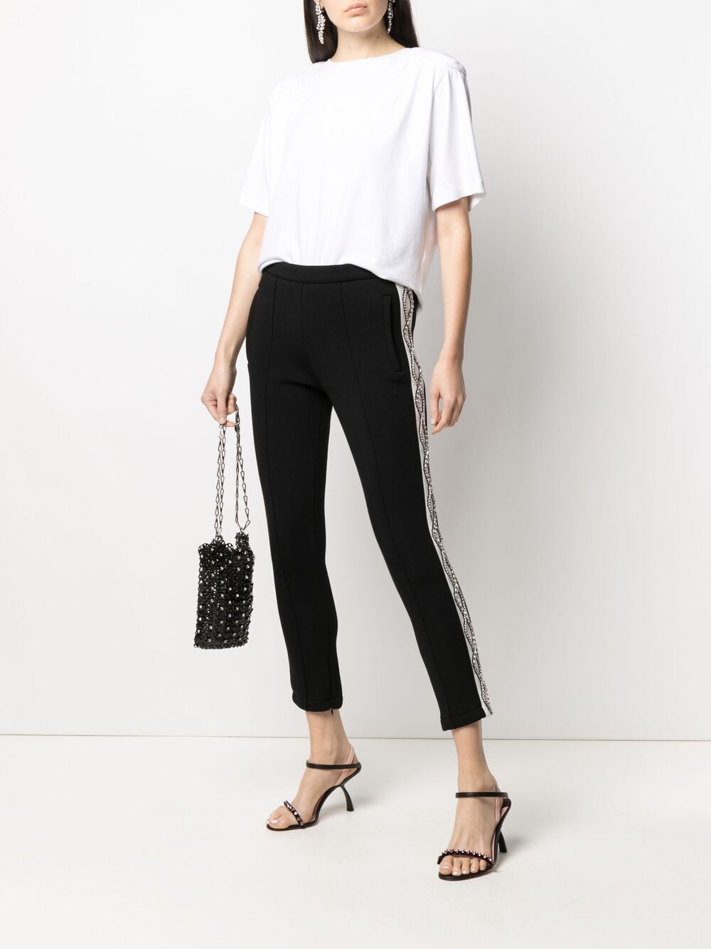 Shop Philipp Plein Crystal-embellished Cropped Track Trousers In Black