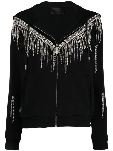 Philipp Plein Crystal-fringe hooded zip-up