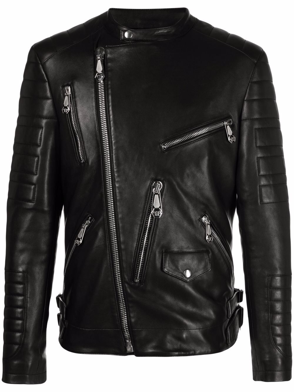 Philipp Plein Leather Biker Jacket In Black