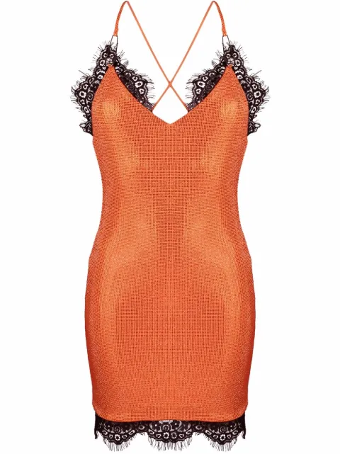 Philipp Plein lace-trim crystal-embellished mini dress