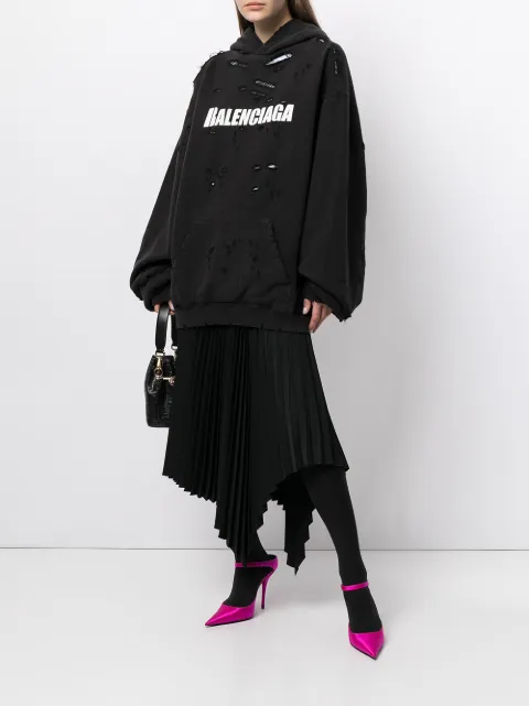 Balenciaga Ripped Oversize Logo Hoodie 