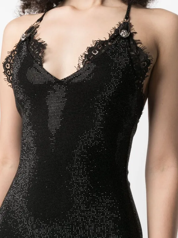 philipp plein black rhinestone dress