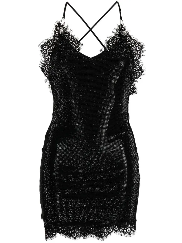 philipp plein black rhinestone dress