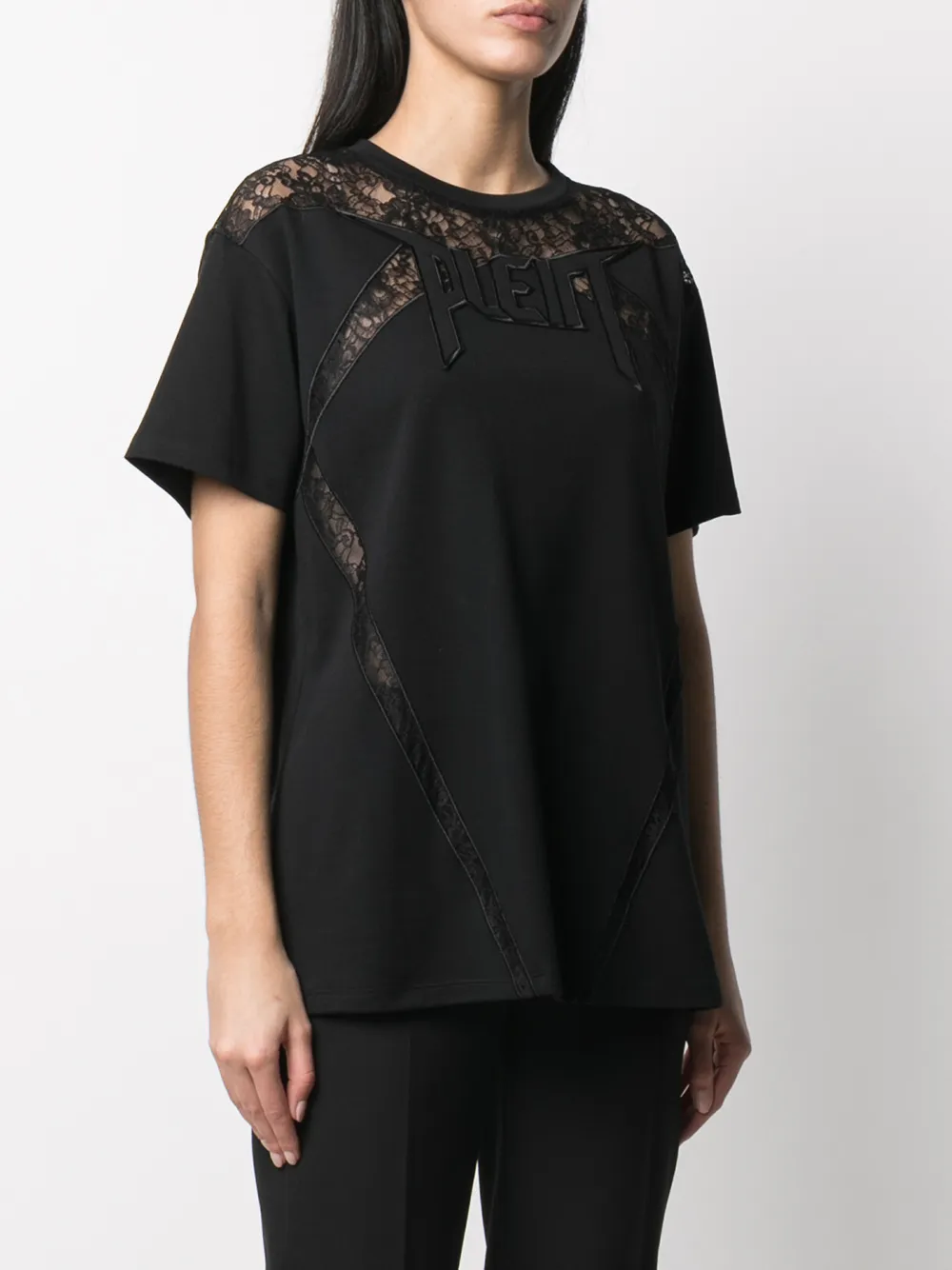 Philipp Plein Lace-panelled T-shirt In Black