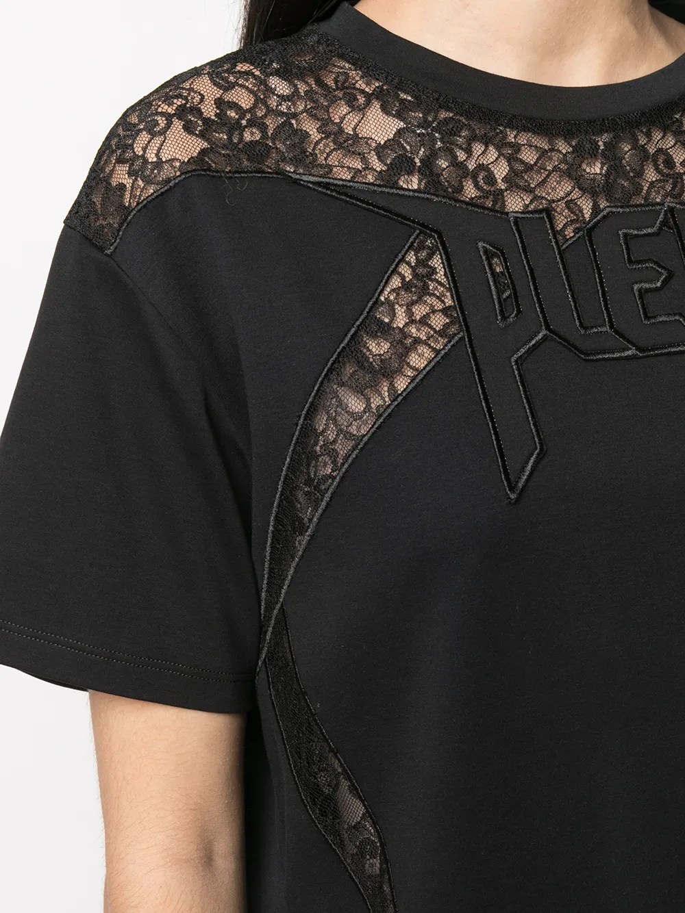 Philipp Plein Lace-panelled T-shirt In Black
