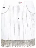 Philipp Plein crystal-embellished denim skirt - White