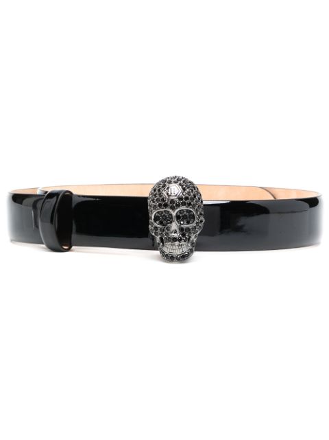 Philipp Plein crystal-skull patent leather belt Women