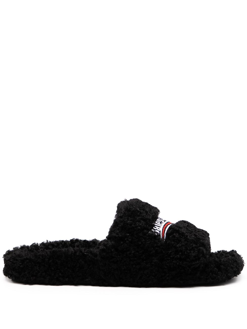 campaign-logo faux-shearling slides