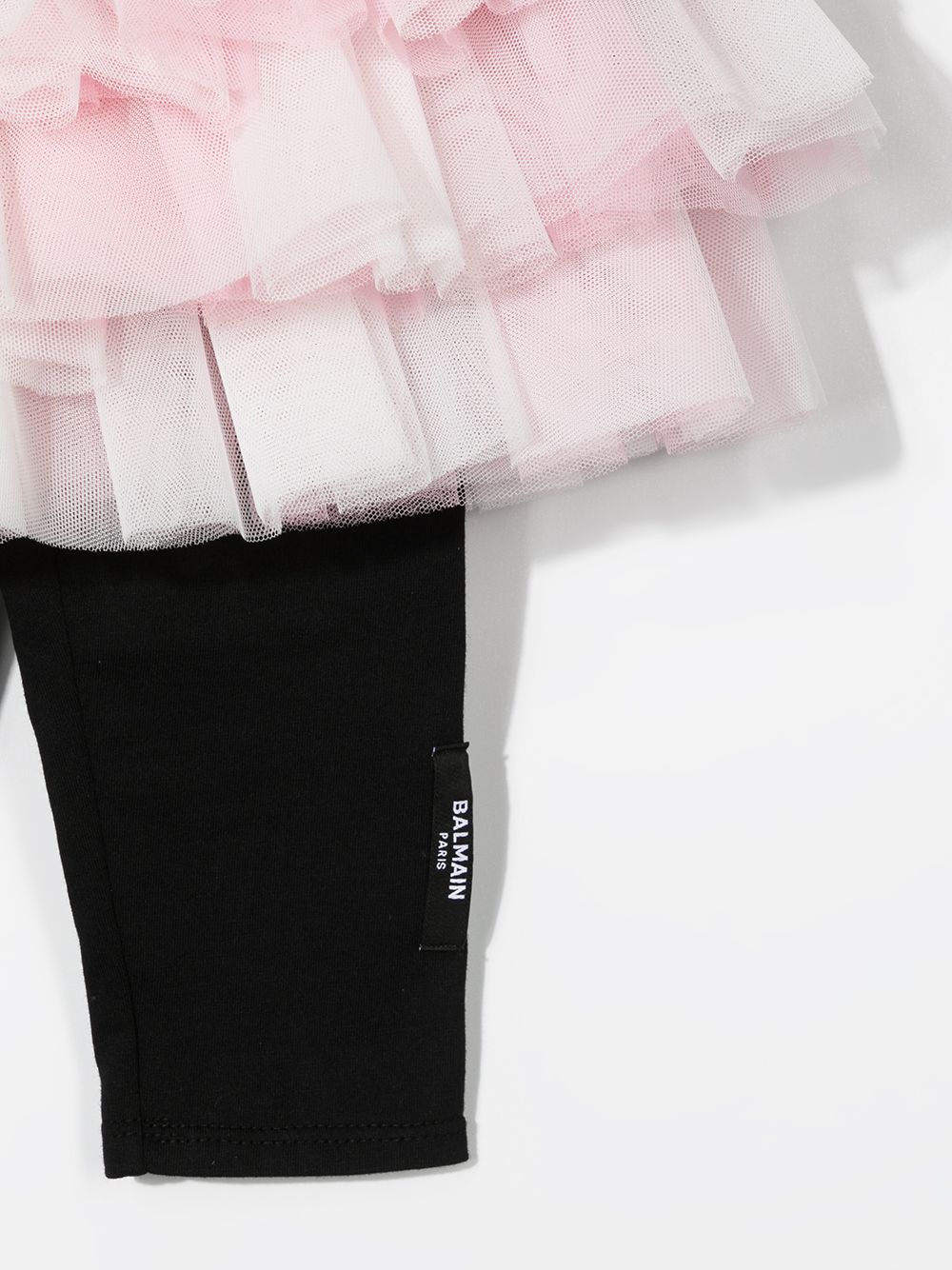Shop Balmain Tiered Tulle Skirt With Leggings In Pink
