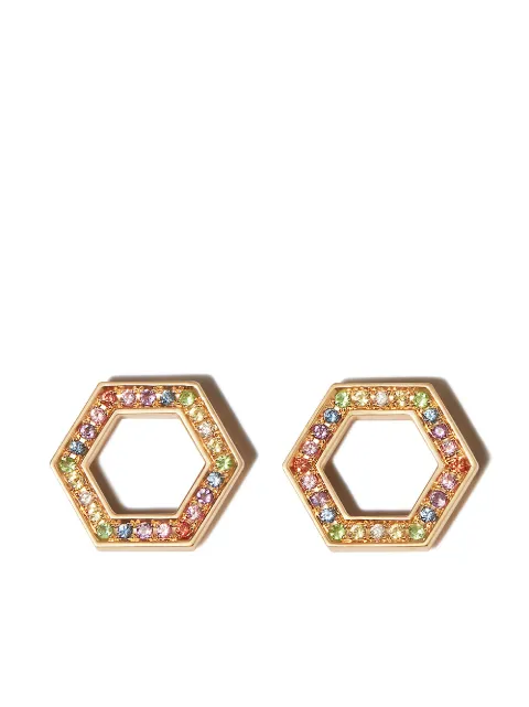 Harwell Godfrey 18kt Hexagon Gelbgoldohrringe mit Saphiren