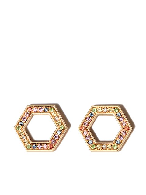 Harwell Godfrey 18kt Hexagon Gelbgoldohrringe mit Saphiren