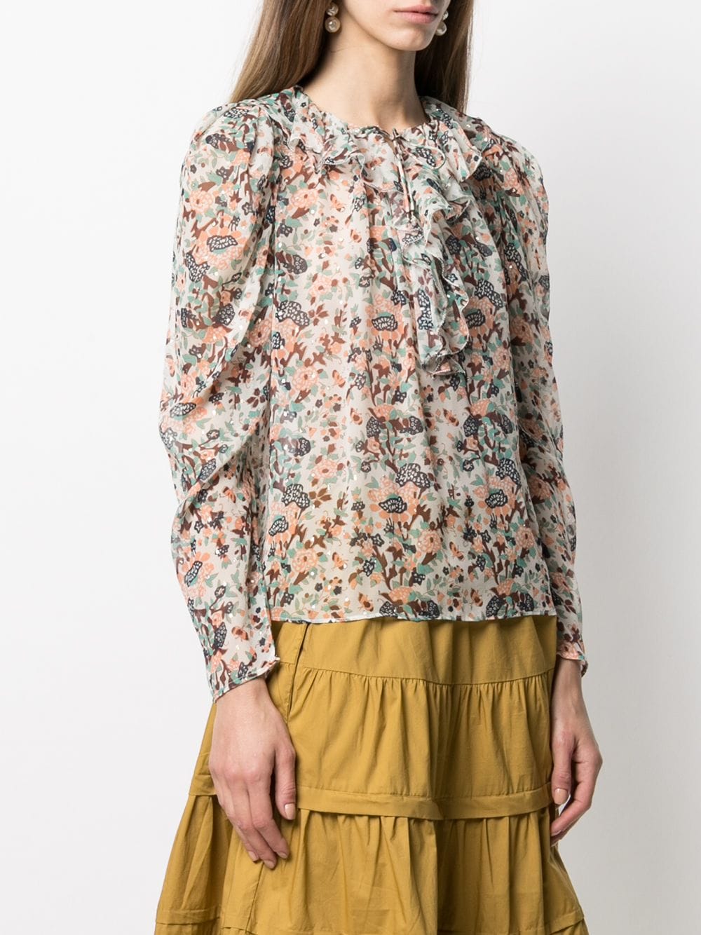 Shop Ulla Johnson Astrid Ruffled Floral-print Blouse In Neutrals