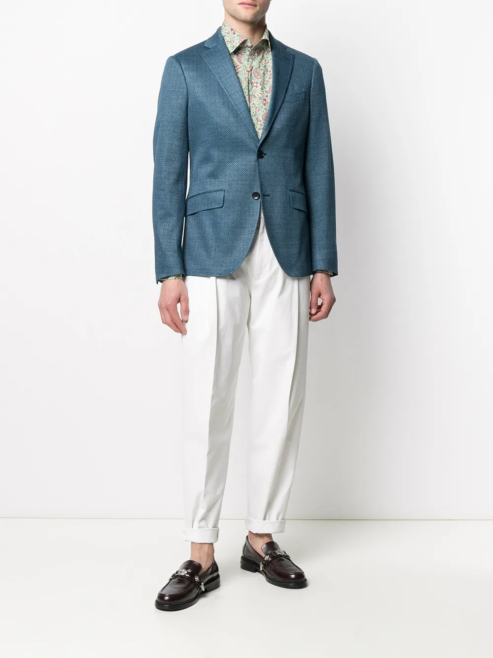 Image 2 of ETRO chevron pattern linen-blend blazer