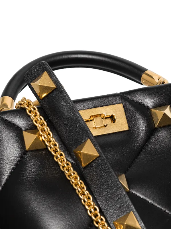 Roman Stud Small Leather Shoulder Bag in Black - Valentino