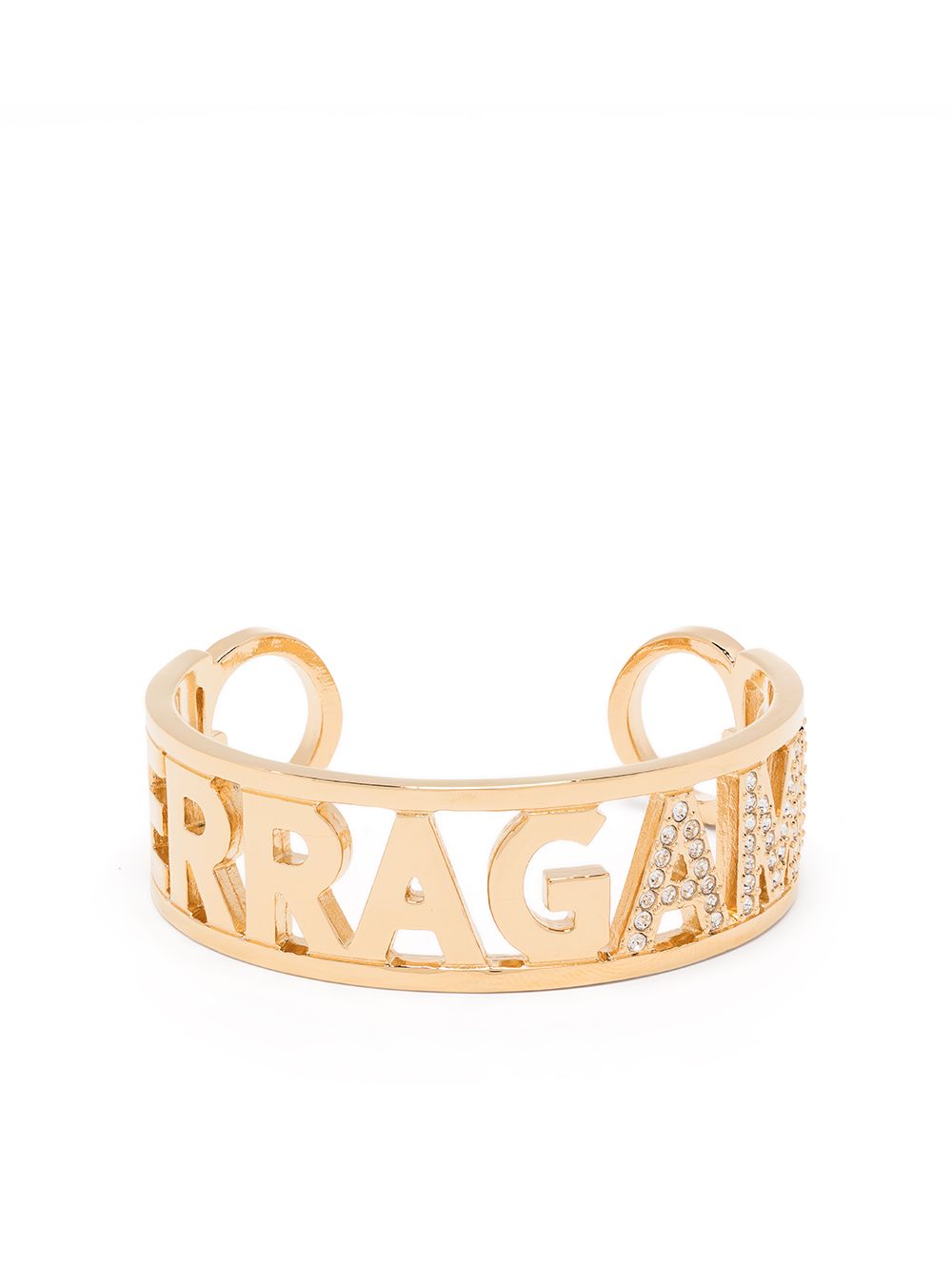 Shop Ferragamo Rhinestone-embellished Cuff Bracelet In Gold
