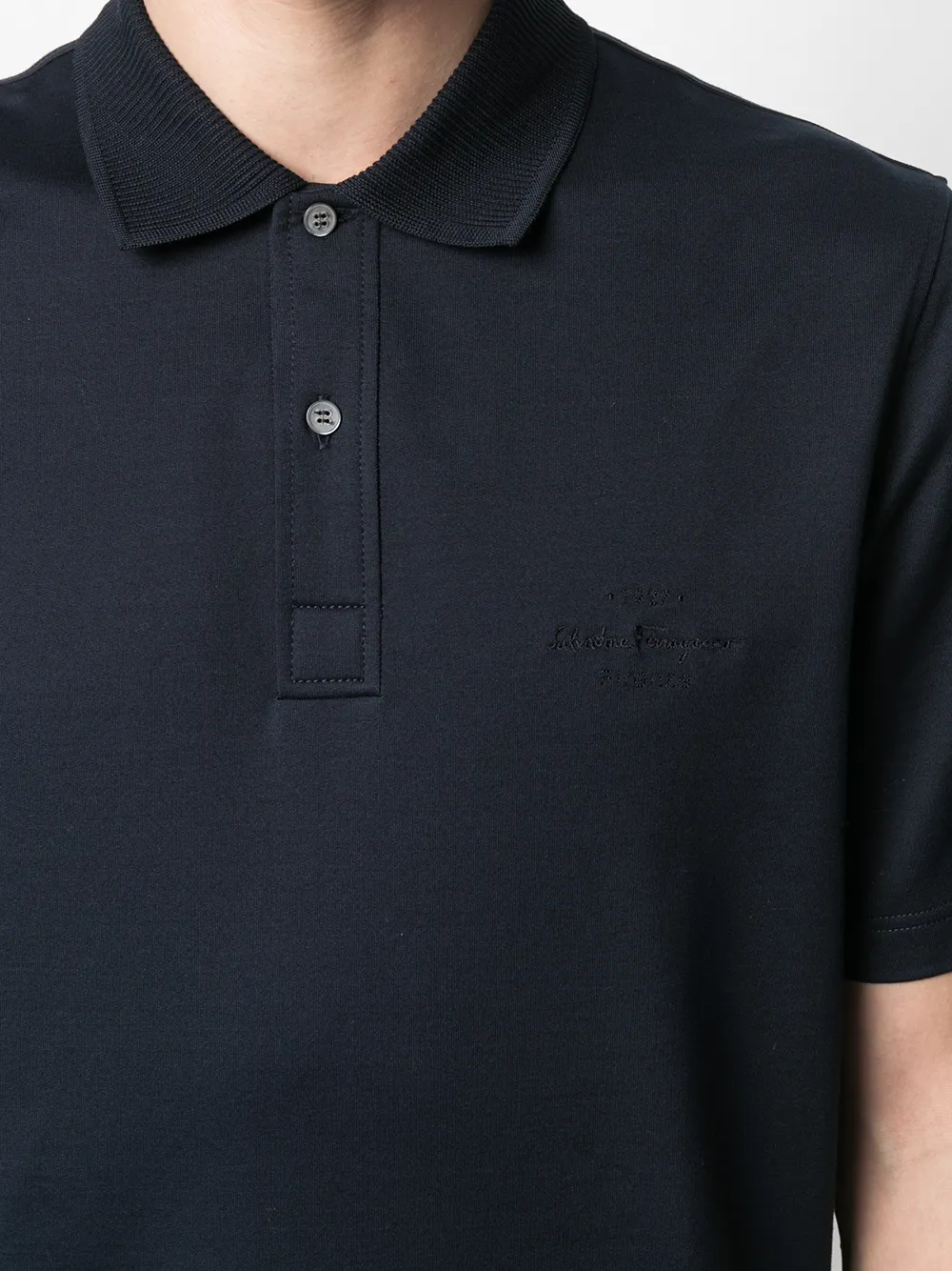 Shop Ferragamo Logo-embroidered Polo Shirt In Blue