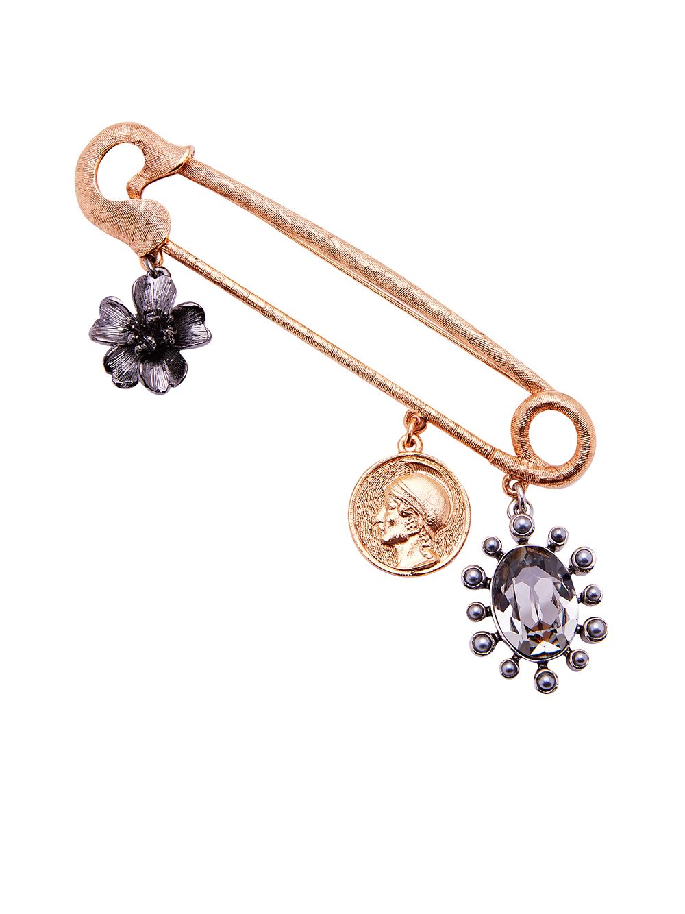 Oscar De La Renta Charm-embellished Pin Brooch In Gold