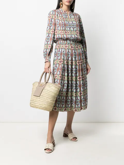 Tory Burch geometric-print Pleated Midi Dress - Farfetch